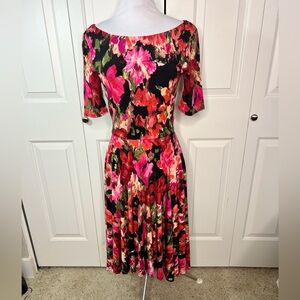 Marc Bouwer Black and Pink Floral Midi Dress